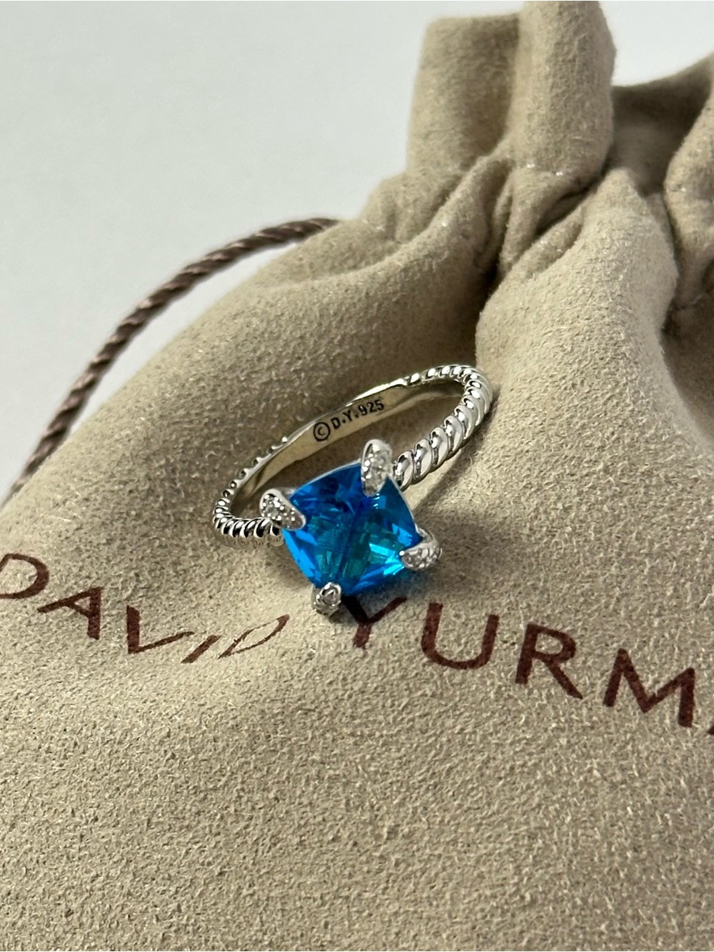 David Yurman Petite Chatelaine Blue Topaz Center Cable Band Ring with Pave